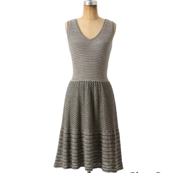 Anthropologie Knitted & Knotted Knit Dress Silver Stripe Fit Flare Lined - Picture 7 of 8